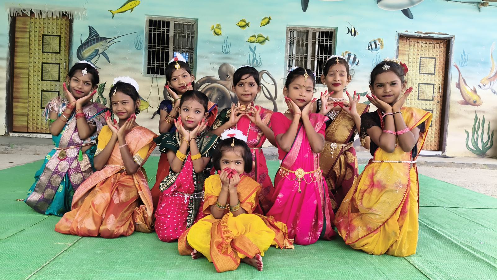 Education Valley Jr. students in traditional dress for Ganpati Utsav